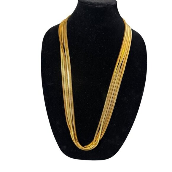 Ingrid Cusson gold snake chain 5 strand multi layer long necklace 35" vintage - Picture 1 of 10